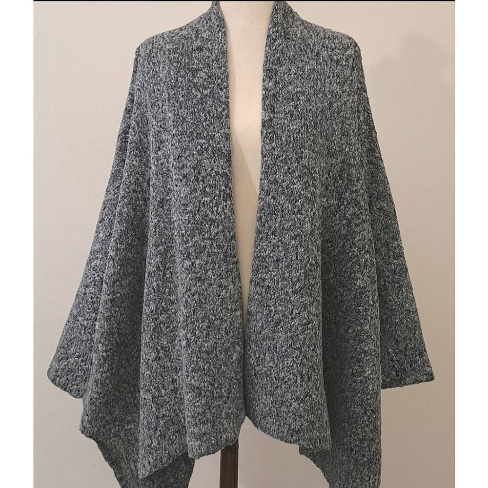 Free People Womens Large fuzzy poncho sweater cardigan blue gray slouchy